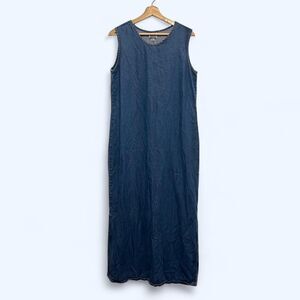 AKS for Nordstrom blue denim maxi dress with side slits. Womens large.